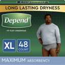 Depend FIT-FLEX Incontinence Underwear for Men, Maximum Absorbency, Disposable, Extra-Large, Grey, 48 Count (2 Packs of 24) 