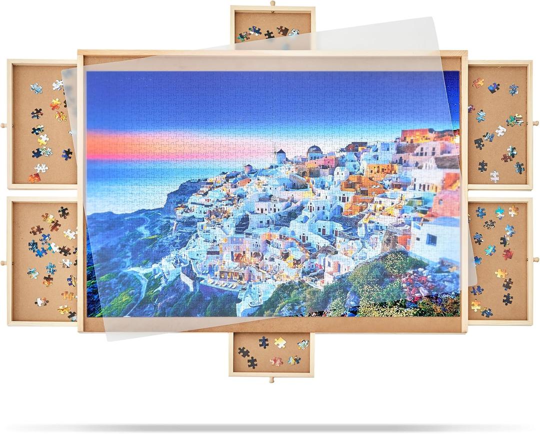 2000 Pieces Puzzle Board with 6 Drawers and Cover, 29"x41" Wooden Jigsaw Puzzle Table for Adults, Portable Puzzle Organizer & Storage System, Birthday Gift for Mom (Large)