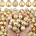 Shappy 216 Pcs Mini Christmas Ball Ornament 1.18 Inch Small Christmas Tree Decorations 6 Styles Shatterproof Xmas Ball with Hanging Loop for Holiday Party Wreath Xmas Tree(Gold)
