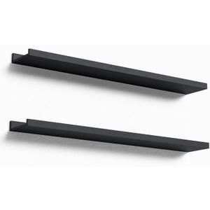 35.4 Inches Long Floating Shelves Wall Mounted, 2 Set Modern Black Wall Shelf for Bedroom, Nursery Book Shelf with Lip, Picture Ledge Shelf for Decor Living Room Bathroom Kitchen- Black
