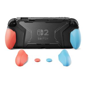 PlayVital for Switch 2 Beyond-Grip Dockable Case, Interchangeable FPS/Omni Ergonomic Grips + Military-Grade Drop Protective Cover + 2 Joystick Caps for Nintendo Switch 2 (Blue & Orange)
