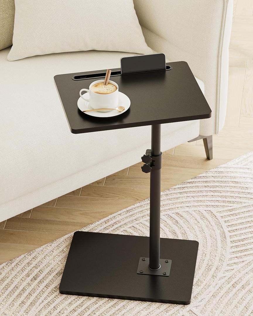 Masupu Sofa Arm Tray Table - 360 Swivel Height Adjustable End Table, Small Snack Side Table for Couch, C Shaped Table for Bed, Chair or TV Tray Table(Black)