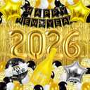 Happy New Year Decorations 2026, New Years Eve Party Supplies 2026, New Years Decorations with 2026 Balloons, Happy New Year Banner, Foil Balloons, Fringe Curtain for NYE Decorations 2026