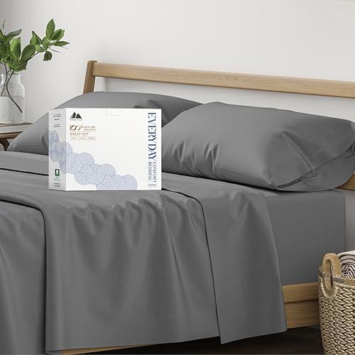Mayfair Linen 100% Organic Cotton Sheets Twin XL Size - 3 PC Organic Cotton Twin XL Size Percale Weave Sheet Set, Soft, Cooling, Crisp & Breathable, 16" Deep Pocket Hotel Quality Bedding - Dark Grey