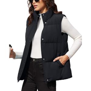 MAGCOMSEN Women's Puffer Down Vest Oversized Zip Up Outerwear Lightweight Winter Padded Gilet Jacket with Pockets, XL