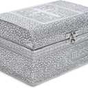 Cottage Garden Blessed Silver Tone Metal Stamped Round Top Trunk Keepsake Box