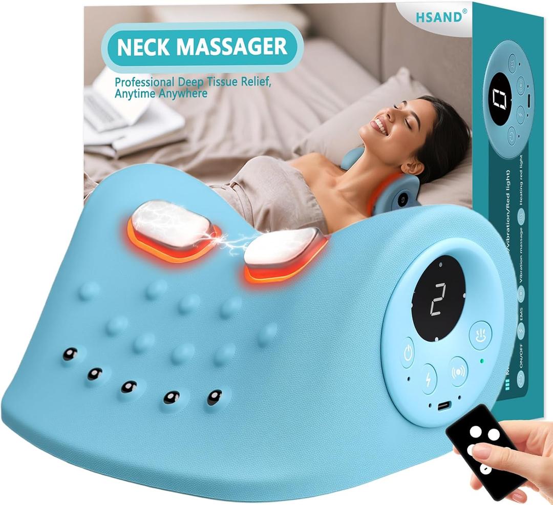 HSAND Neck Massager, Portable Shoulder & Neck Relaxer, 4 Adjustable Modes for Stiffness & Pain Relief, Improves Blood Circulation, Migraine Support, Posture Correction