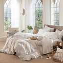 MooMee Bedding Sheet Set 100% Washed Cotton Linen Like Textured Breathable Durable Soft Comfy (Solid Off White, Queen)