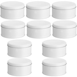 Hicarer 10 Pack Pure White Cookie Tins with Lids Round Mini Cake Gift Metal Empty Tin Cookies Container Tin Cans with Lids for Cakes Tinplate Box for Storing Snack Chocolate Baking