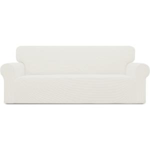 Easy-Going Stretch Sofa Slipcover 1-Piece Sofa Cover Furniture Protector Couch Soft with Elastic Bottom for Kids, Polyester Spandex Jacquard Fabric Small Checks (Sofa, Cream)