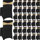 Chumia 100 Pcs Chair Covers and Sashes, Spandex Stretch Chair Slipcovers with Shiny Bowknot for Wedding Party Banquet Anniversary Events Dining Decor (Black,Gold)