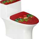 Christmas Toilet Seat Cover Set Elongated Toilet Lid Cover with Xmas Jingle Bell Bathroom Perfect Decoration for Home Portable for Trip Toilet Dust Seat Protective Covers