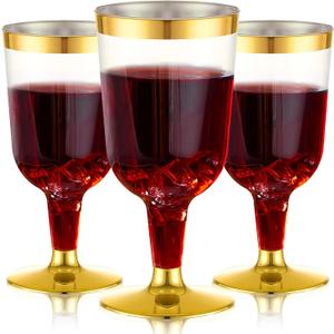 N9R 30PCS Plastic Wine Glasses with Gold Rim, 6 Oz Plastic Wine glasses with Stem, Disposable Wine Cups Reusable Suitable for Party Wedding Birthday