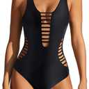 Aqua Eve Women Sexy One Piece Swimsuits Plunge Deep V Neck Cutout Bathing Suits (Large, Black)