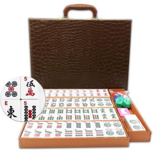 American Mahjong Game Set 166 White Engraved Tiles for Western Mah Jong, Mah jongg Play with Traveler Size Carrying Case, Dices, Chips, Manual,Win indicator - Racks and Pushers not included (Travler Size)