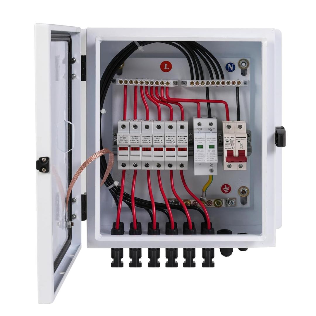6 String Metal Solar Combiner Box, PV Combiner Box with 20A Rated Current Fuse, Surge Protective Device & 63A Air Circuit Breaker (6 String) (6 String)