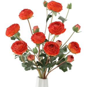 6Pcs Realistic Orange Silk Ranunculus Artificial Flowers Long Stems, 23.6" Tall Fake Flowers Faux Flowers Suit for Year-Round Home Decoration, Wedding, Bridal Bouquets, Office