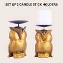 Gold Owl Candle Holder Set of 2  Decorative Taper & Small Pillar Candlestick Holders for Table Centerpieces, Shelf & Living Room Dcor