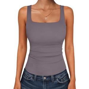 ANRABESS Tank Top for Women Summer 2026 Double Lined Sleeveless Square Neck Basic Tight Workout Tees Shirts