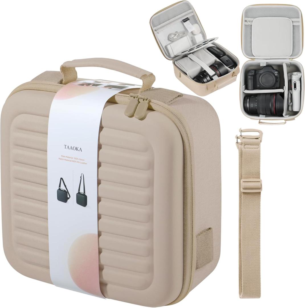 Camera Case Compatible with Canon EOS Rebel T7/R50/R6 Mark II/R100/R50 V/T6/R8/R10/R5 Mark II/RP/R7/5D Mark IV/SL3/R5/T100 DSLR SLR Camera, Lens and Tripod with Moveable Dividers and Shoulder Strap