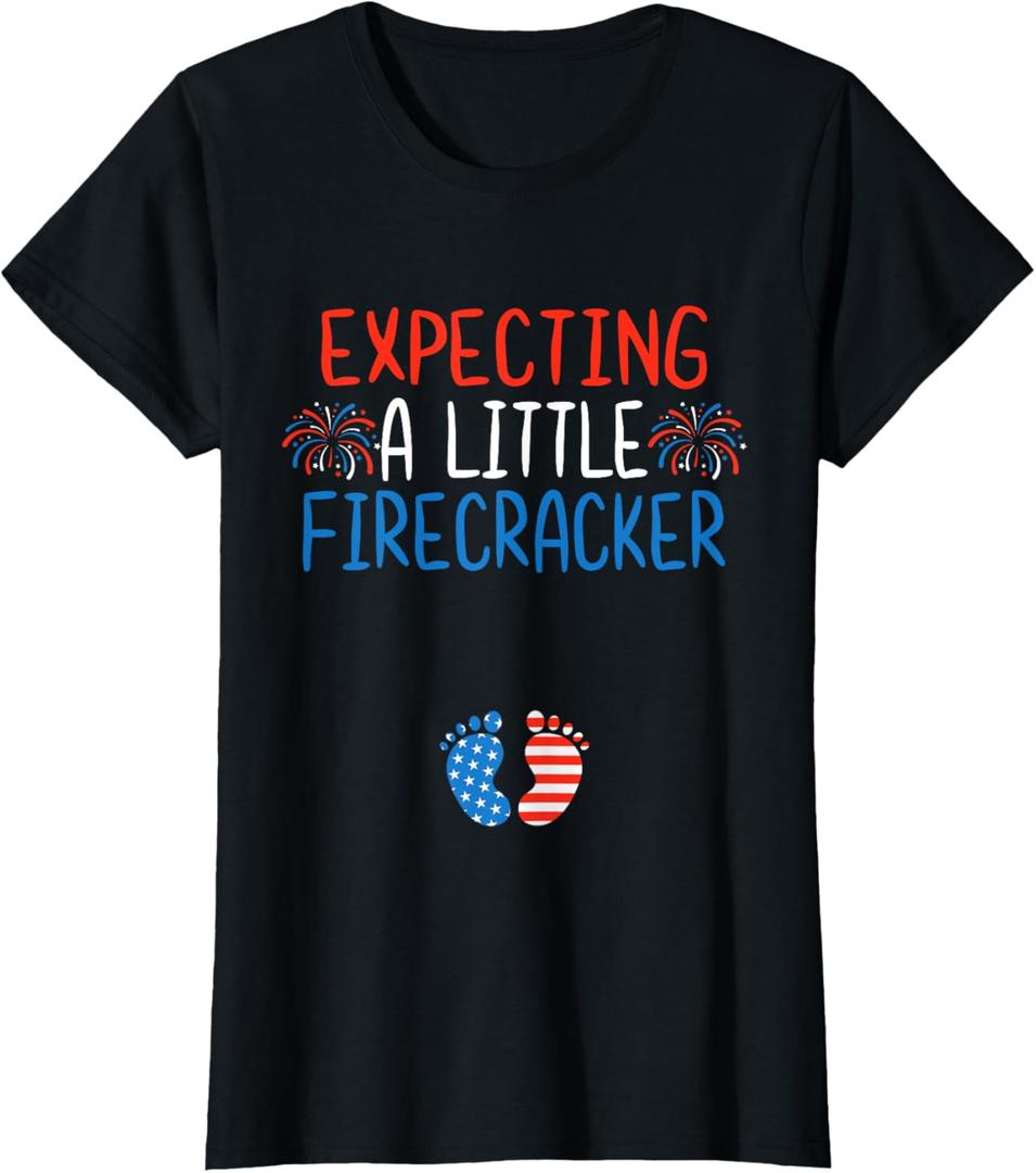 Expecting a Little Firecracker New Mom 4th Of July Pregnancy T-Shirt Medium