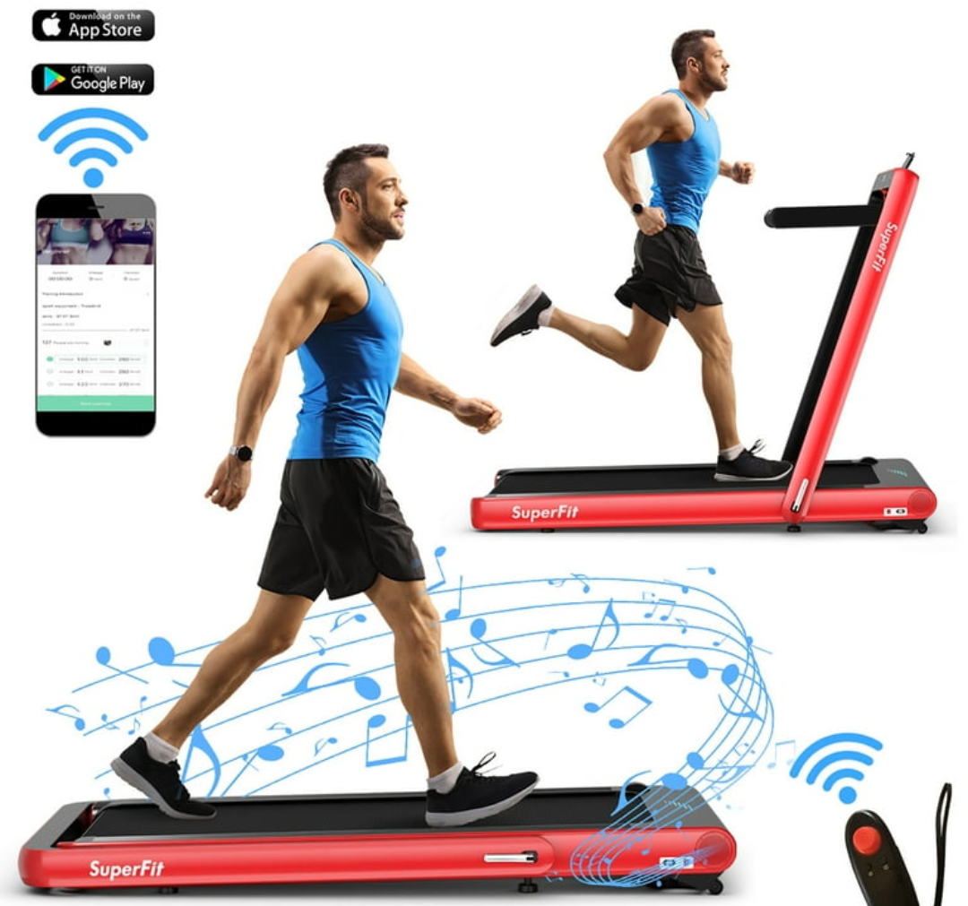 SuperFit 4.75HP 2 In 1 Folding Treadmill W/Remote APP Control Red