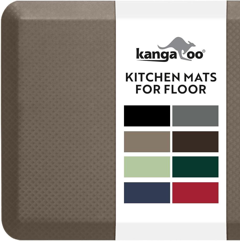 KANGAROO Thick Ergonomic Anti Fatigue Mats for Kitchen Floor, 39x20, Cushioned Standing Office Desk Mat, Waterproof Scratch Resistant Topside, Supportive All Day Comfort Padded Foam Rugs, Cappuccino