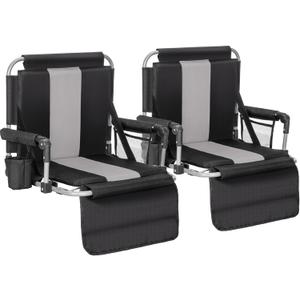 ALPHA CAMP Stadium Seat Chair for Bleachers with Back & Arm Rest (Black Grey-2pcs)
