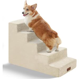 Dog Stairs for Small Dogs Pet Stairs for Sofa Couch Dog Ramp Pet Steps with Removable Washable Cover, Beige, 22" H, 5-Step