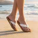 ZURIN Flip Flops for Women with Arch Support, Women Flip Flops Sandals with Yoga Mat Cushion, Summer Beach Walking Thong Sandals Slides Indoor Outdoor Travel (Beige, S)