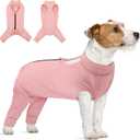 KOESON Dog Recovery Suit Hind Leg, Recovery Sleeve for Female Male Dogs, Doggie Leg Sleeve to Stop Licking, Pet Rear Leg Wound Cover, Dog Spay Onesie for Wound Heal Care (X-Small, Pink)