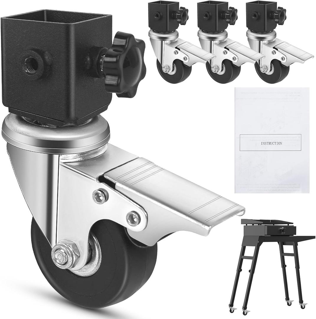 Caster Wheels Set for Blackstone Griddle Stand, 4 Pack Griddle Wheels with Brake for Blackstone 17" & 22" Griddle Stand, 360 Degree Silky Swivel, Grill Accessories for Blackstone