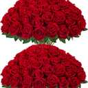 InnoGear 50 Pcs Red Roses Artificial Flowers, Fake Velvet Silk Rose Bulk Faux Flower for Valentine's Gift Decoration DIY Wedding Centerpieces Proposal Bridal Bouquets Party Floral Decor (50, Red)