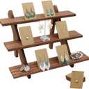 51pcs 3-Tier Wood Earring Display Stand, Retail Display Riser Earring, Ring Holder Stand, Removable Countertop Small Merchandise Display Stand with 50 Pcs Earring Card (Light Brown)