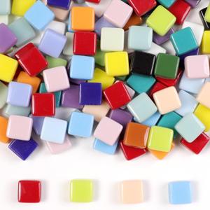 1 LB Mixed Shapes Glass Mosaic Tiles for Crafts Bulk, Colorful Opaque Recycle Glass Pieces for Mosaic Projects, Home Decoration, Adult & Kids DIY Hobbies (10 Square Mix)
