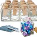 Square Glass Jars with Lids - Set of 12 Mini Glass Jars with Corks for Wedding & Party Favors, DIY Crafts, Potions, Spices & Candy, 3.4 oz