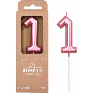 PHD CAKE 2.76 inch Classical Pink 1 Number Birthday Candles, Pink Number Candles, Cake Number Candles, Party Celebration