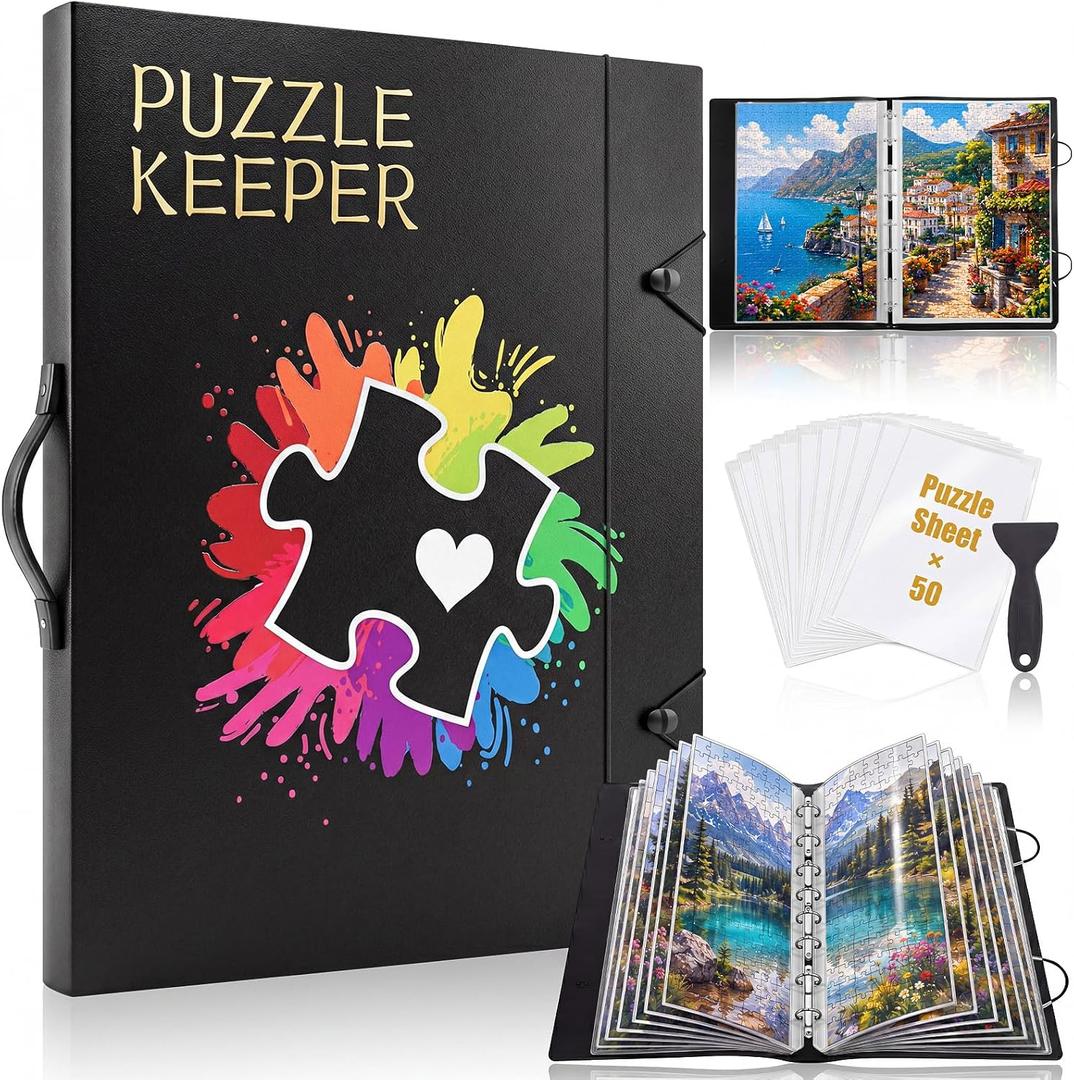 Puzzle Storage Folder for 1000 Pcs 35 Pockets Puzzle Binder with 50 Sticker, 28.35 x 21.26 inches