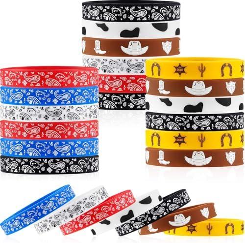 Gejoy 200 Pieces Western Party Bracelets Rubber Bracelets Silicone Stretch Wristbands for Western Themed Parties Birthday Parties
