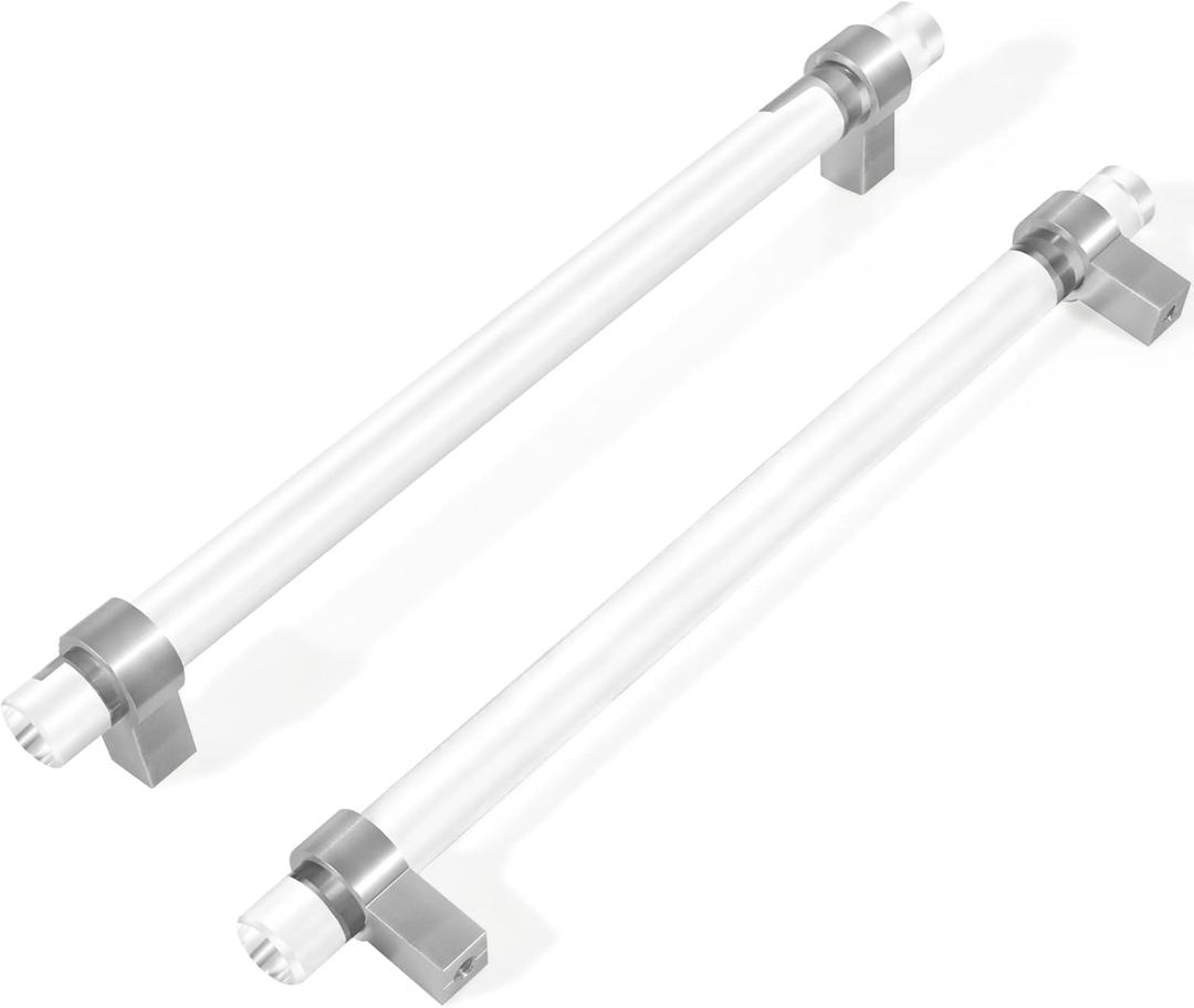 Brushed Nickel Cabinet Pulls 7-1/2 Inch, Crystal Glass Drawer Pulls, Clear Cabinet Handles (192mm, 5 Pack)