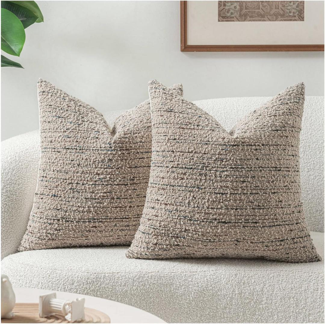 Zealax Textured Boucle Pillow Covers 20x20 Neutral Throw Decorative Pillow Covers for Bed Couch, Luxury Accent Pillow Cases Square Cushion Covers Set of 2, Light Taupe