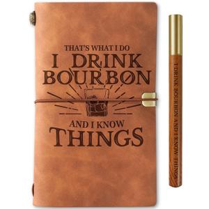 InnoBeta Bourbon gifts Leather Journal Notebook with Pen, for Whiskey Lovers, Men, Women on Birthday, Refillable Sketchbook, Travel Diary, Lined Planner, 7x5 Inches, Brown - I Know Things
