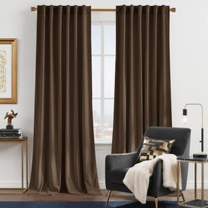 NICETOWN Brown Velvet Room Darkening Curtains, Home Decor Light Blocking Thermal Insulated Drapes for Theater and Movie Room (Set of 2, 120 inches Long)