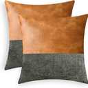 CaliTime Throw Pillow Covers Pack of 2 Soft Faux Leather Solid Dyed Cross Chenille Cushion Cases for Couch Sofa Home Decoration 18 X 18 Inches Black