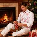 DiBanGu Mens Christmas Suit Vest and Tie Set for Men Waistcoats and Necktie Pocket Square Set for Prom Party S-3XL (Large, White Red)