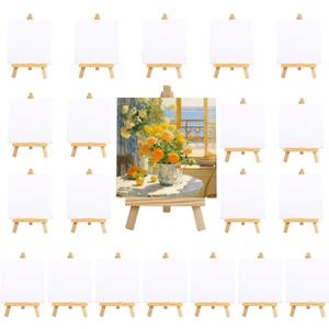 20Pack 4 x 4 Inch Mini Canvases with Easel Sets, Art Canvases Painting Kit for Kids Teenagers
