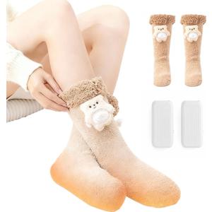 Electric Heating Socks for Kids and Women, Upgraded Battery Cute Socks, 3 Heating Levels & 3D Heat Around Foot, Perfect Winter Fuzzy Warmth