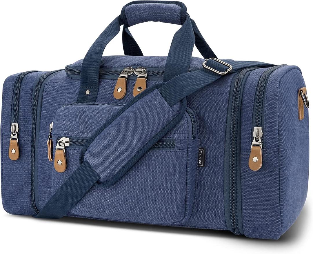 Gonex Canvas Duffle Bag for Travel 60L Expandable Duffel Weekend Overnight Bag men (Blue) Gonex Canvas Duffle Bag for Travel 60L Expandable Duffel Weekend Overnight Bag men (Blue)