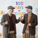 Fengek 5-Piece Grandpa Costume Set - Old Man Wig Hat, Cane, Beard, Eyebrows, Glasses - Perfect for 100 Days of School, Halloween, Christmas