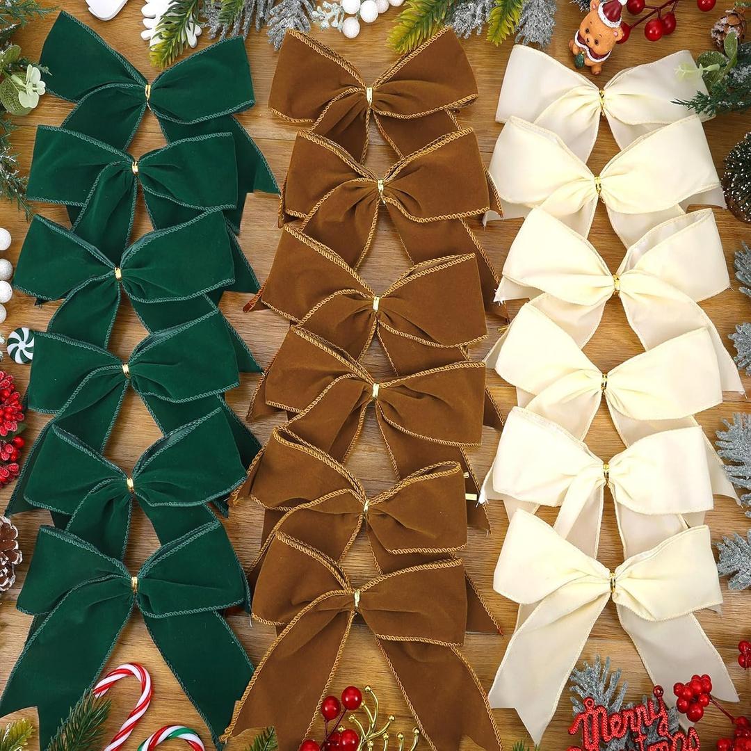 18 Pcs Christmas Velvet Bows 6 Inch Rustic Holiday Wreath Bows Vintage Xmas Ribbon Bows for Christmas Tree Wreath DIY Home Decorations